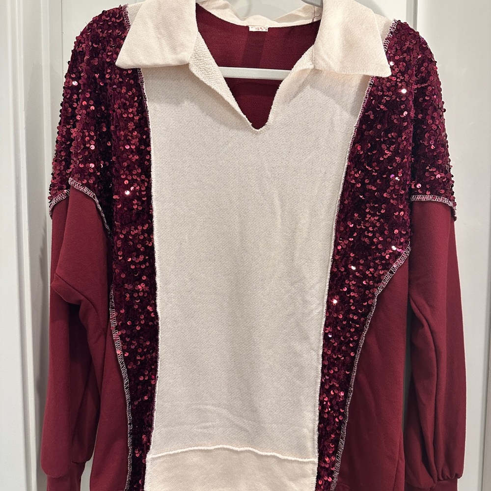 Red and Cream Sweater by 7th Ray